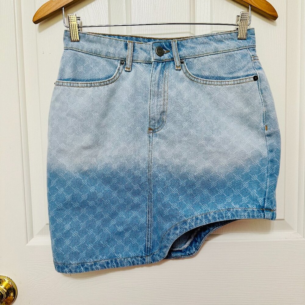 DAILY PAPER ZELA MONOGRAM ASYMMETRICAL MID BLUE OMBRE MINI DENIM JEAN SKIRT